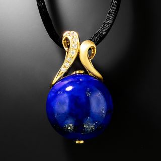 Estate 18K Lapis Lazuli and Diamond Sphere Necklace - 2