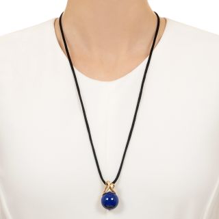 Estate 18K Lapis Lazuli and Diamond Sphere Necklace