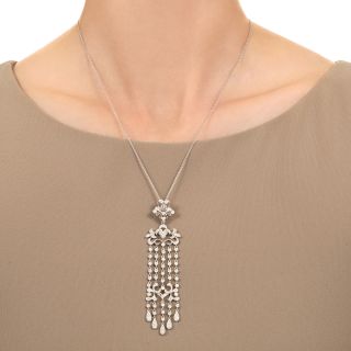 Estate 18K Long Diamond Tassel Necklace 