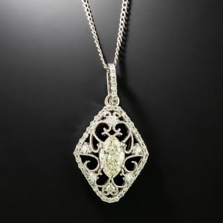Estate 18K Marquise Diamond Pendant - 3