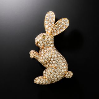 Estate 18K Pavé Diamond Bunny Brooch - 2