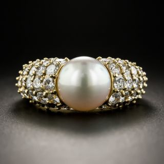 Estate 18K Pearl And Diamond Ring - 1