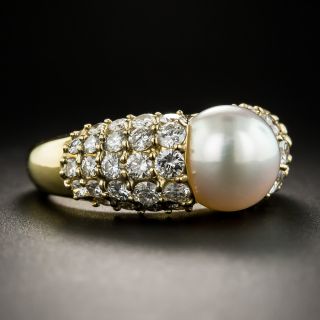 Estate 18K Pearl And Diamond Ring