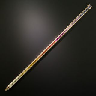 Estate 18K Rainbow Sapphire and Diamond Line Bracelet - 2