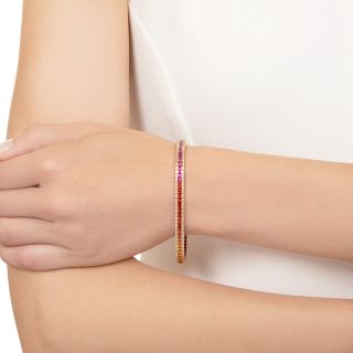 Estate 18K Rainbow Sapphire and Diamond Line Bracelet