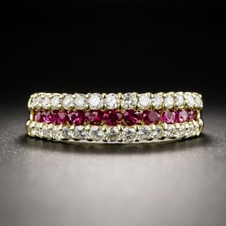 Estate 18K Ruby and Diamond Band Ring - 2