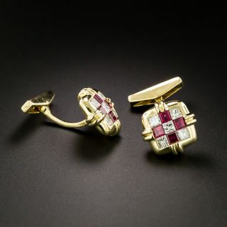 Estate 18K Ruby and Diamond Checkerboard Cuff Links - 3