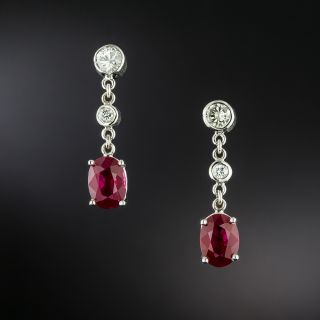 Estate 18K Ruby and Diamond Dangle Earrings - GIA - 3