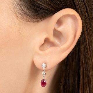 Estate 18K Ruby and Diamond Dangle Earrings - GIA