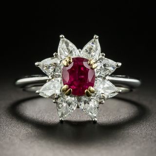 Estate 18K  Ruby and Diamond Halo Platinum Ring - 1