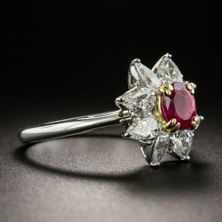 Estate 18K  Ruby and Diamond Halo Platinum Ring