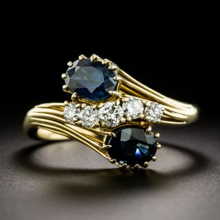 Estate 18K Sapphire and Diamond 'Toi et Moi' Ring - 3