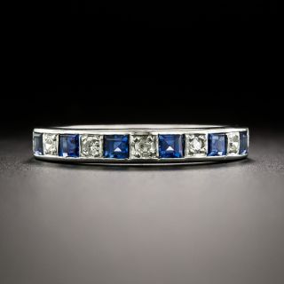 Estate 18K Sapphire and Diamond Wedding Band, English - 2