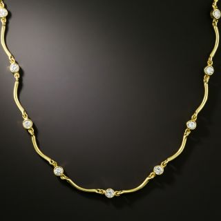 Estate 18K Scalloped Link Diamond Necklace - 3