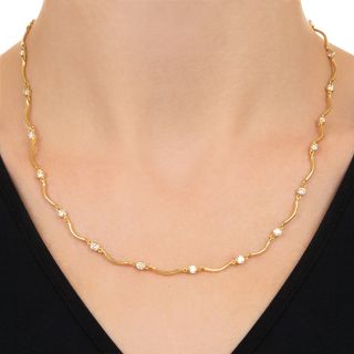 Estate 18K Scalloped Link Diamond Necklace