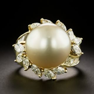 Estate 18K South Sea Pearl and Diamond Ring - 3