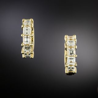 Estate 18K Square-Cut Diamond Half-Hoop Earrings - 3
