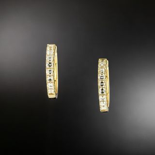 Estate 18K Square Diamond Half-Hoop Earrings - 2
