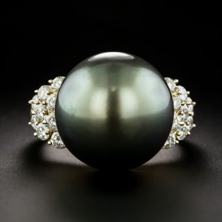 Estate 18K Tahitian Pearl and Diamond Ring - 9