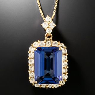 Estate 18K Tanzanite and Diamond Pendant - 3