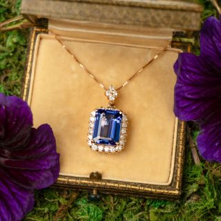 Estate 18K Tanzanite and Diamond Pendant