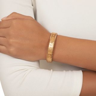 Estate 18K Textured And Engraved Gold Bracelet