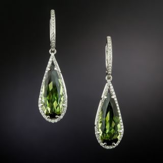 Estate 18K Tourmaline and Diamond Drop Earrings - 3
