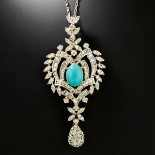 Estate 18K Turquoise and Diamond Pendant - 2