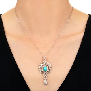 Estate 18K Turquoise and Diamond Pendant