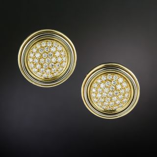 Estate 18K Two-Tone Pavé Diamond Dome Clip Earrings - 3