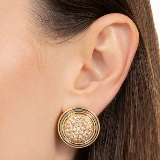 Estate 18K Two-Tone Pavé Diamond Dome Clip Earrings