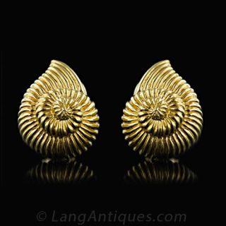 Estate 18K Yellow Gold Nautilus Clip Earrings