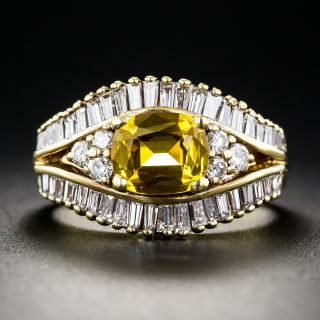 Estate 18K Yellow Sapphire and Diamond Ring - GIA - 2