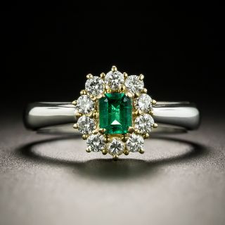 Estate .19 Carat Emerald and Diamond Halo Ring - 2