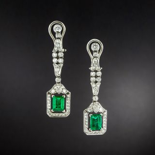 Estate 2.00 Carat Emerald and Diamond Drop Earrings - 2
