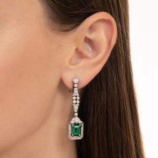 Estate 2.00 Carat Emerald and Diamond Drop Earrings