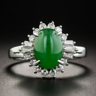 Estate 2.00 Carat Natural Jade and Diamond Ring - 1