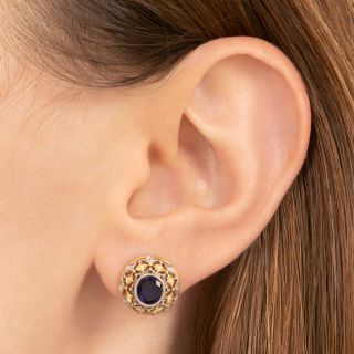 Estate 2.00 Carat Sapphire and Diamond Earrings - GIA