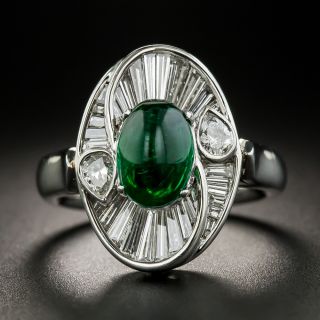 Estate 2.01 Carat Cabochon Emerald and Baguette Diamond Ring - 1