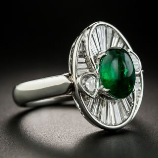 Estate 2.01 Carat Cabochon Emerald and Baguette Diamond Ring