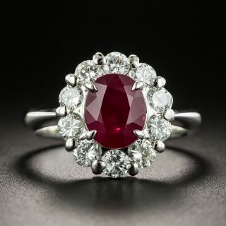  Estate 2.03 Carat Oval Burmese Ruby and Diamond Halo Ring - 1