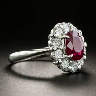  Estate 2.03 Carat Oval Burmese Ruby and Diamond Halo Ring