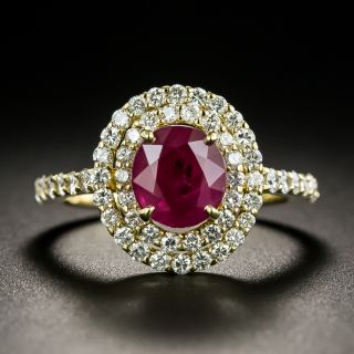 Estate 2.05 Carat Burmese Ruby and Diamond Double Halo Ring - GIA - 1