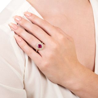 Estate 2.05 Carat Burmese Ruby and Diamond Double Halo Ring - GIA