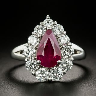 Estate 2.06 Carat Pear Shape Burmese Ruby and Diamond Ring - GIA - 1