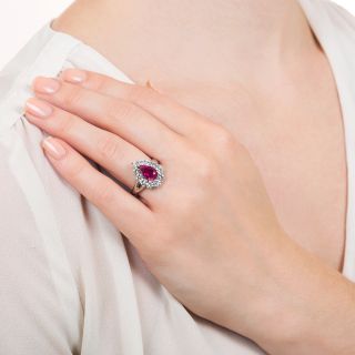 Estate 2.06 Carat Pear Shape Burmese Ruby and Diamond Ring - GIA