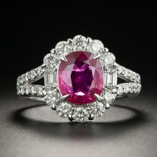 Estate 2.11 Carat No-Head Ruby and Diamond Halo Ring - AIGS - 2