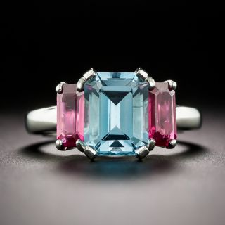 Estate 2.16 Carat Aquamarine and Ruby Ring - 2