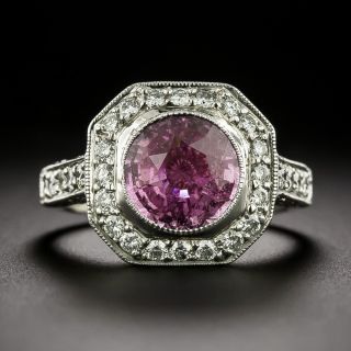 Estate 2.17 Carat Pink Sapphire and Diamond Halo Ring - GIA - 3