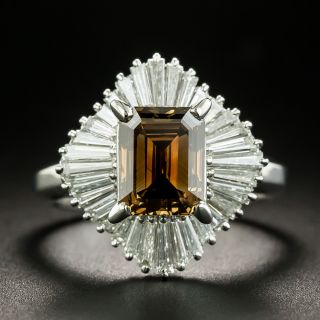 Estate 2.18 Carat Natural Brown Emerald-Cut Diamond Ballerina Ring - GIA - 1